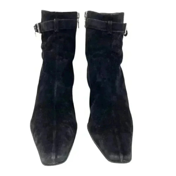 Prada Black Suede Pointed Toe French Kitten Heel Side Zip Ankle Boots Size 8 - Picture 11 of 15